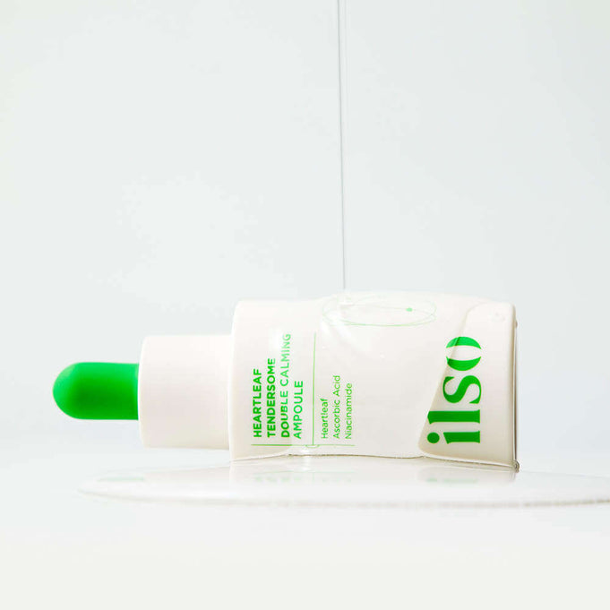 ILSO Eoseongcho Tenderjom Double Calming Ampoule 30ml skincare product with green dropper.