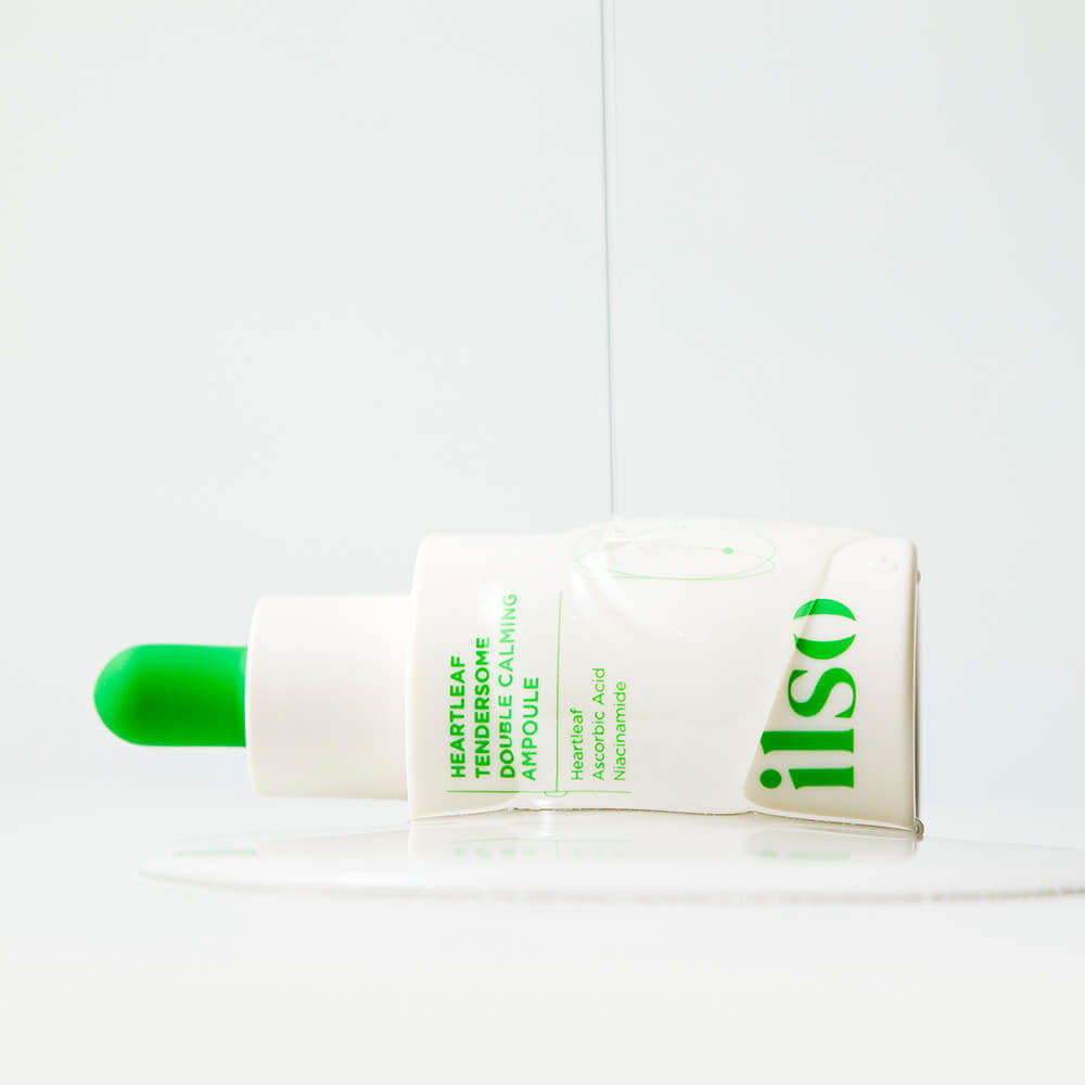 ILSO Eoseongcho Tenderjom Double Calming Ampoule 30ml skincare product with green dropper.