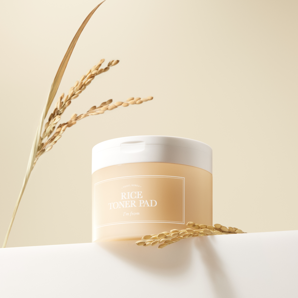 I'M FROM Rice Toner Pad 60p 140ml in elegant packaging with rice accents