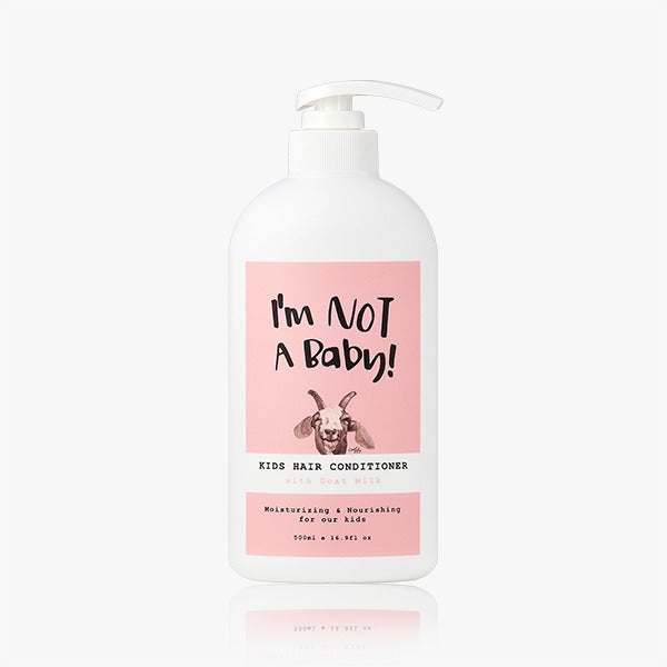 I'M NOT BABY Kids Hair Conditioner 500ml bottle with pink label for moisturizing and nourishing children's hair, 500ml size.