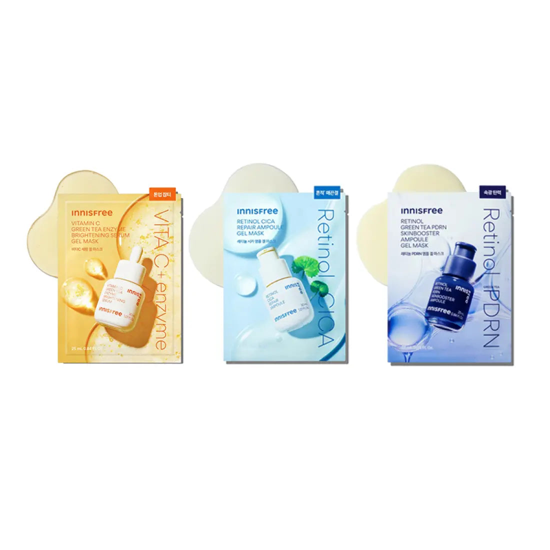 INNISFREE NEW Gel Mask 1 Sheet in three different varieties for skincare.