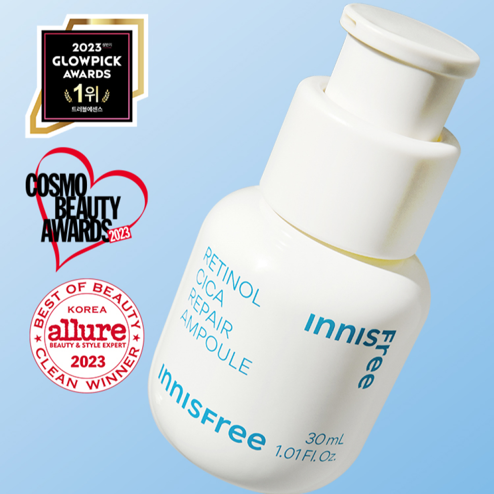 INNISFREE Retinol cica repair Ampoule 30ml with award badges displayed on packaging