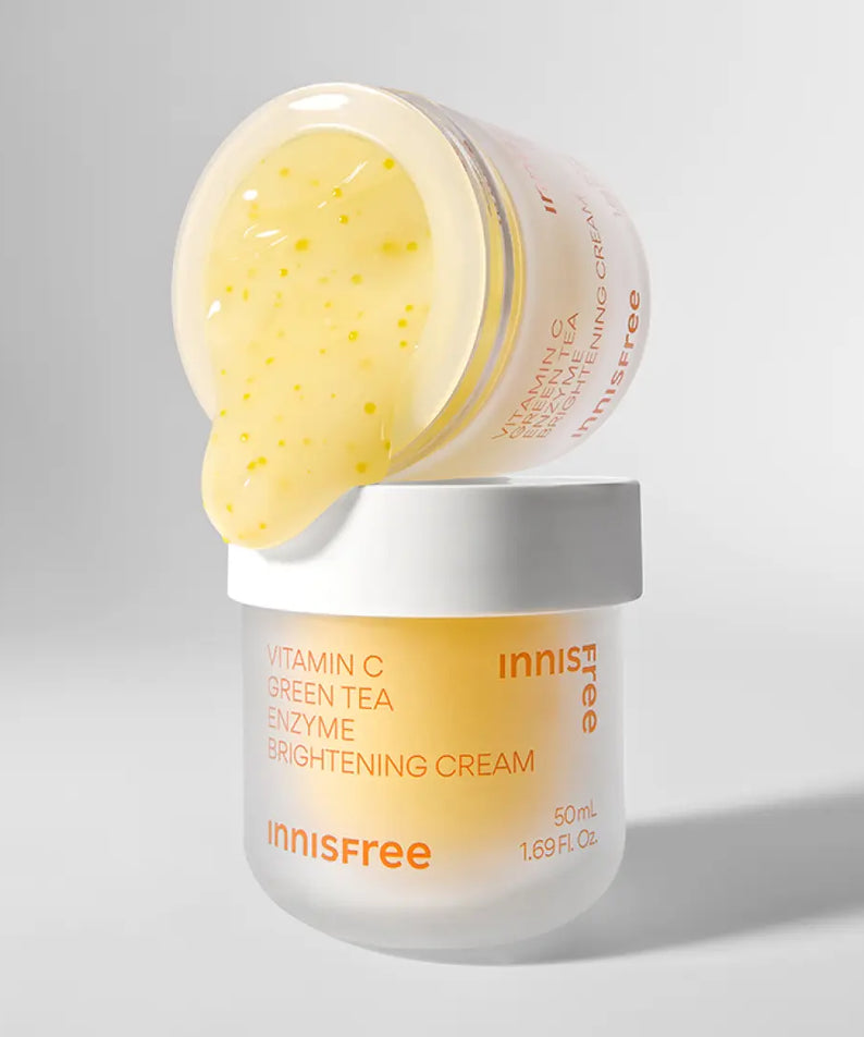 INNISFREE Vitamin C Enzyme Brightening Cream 50ml jar with cream spilling over the edge