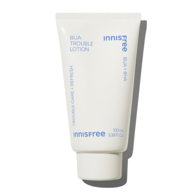 INNISFREE Bija Trouble Lotion 100ml bottle with white packaging for soothing and refreshing skincare.
