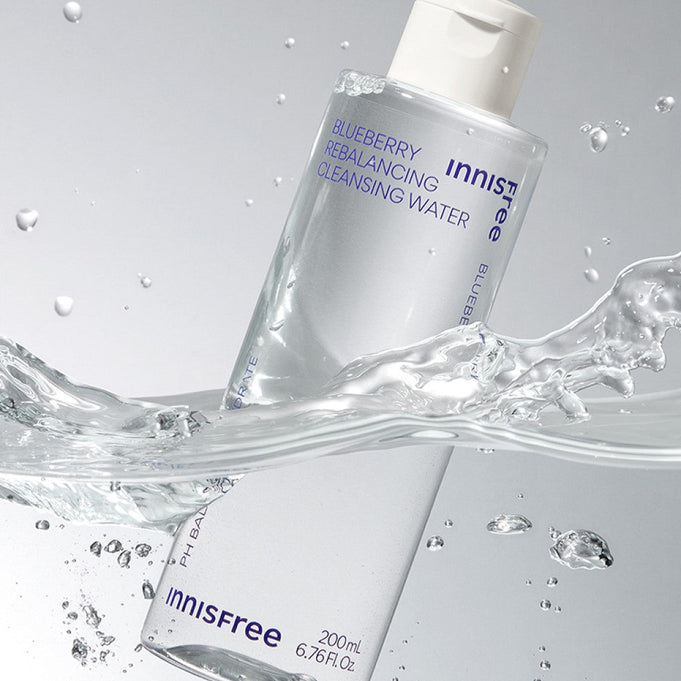 INNISFREE Blueberry Rebalancing Cleansing Water 200ml bottle in splash of water