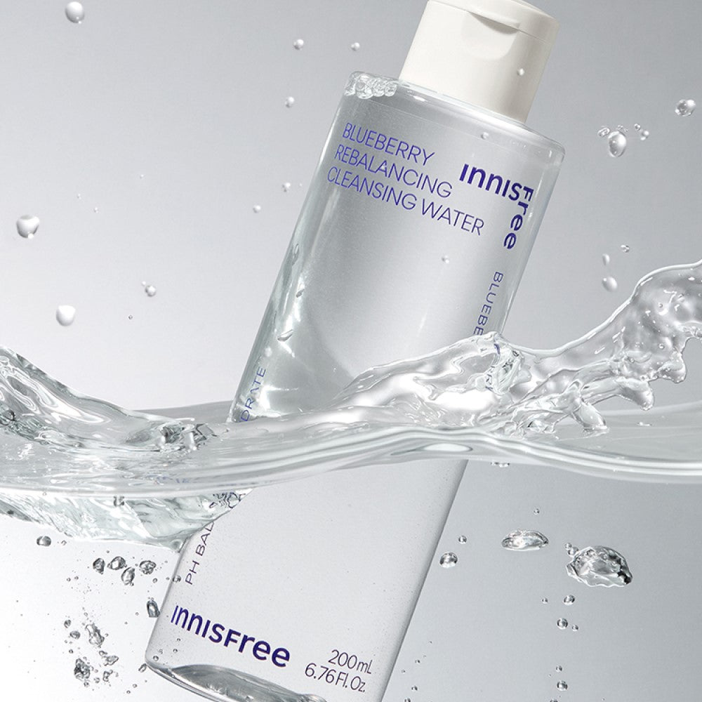 INNISFREE Blueberry Rebalancing Cleansing Water 200ml bottle in splash of water
