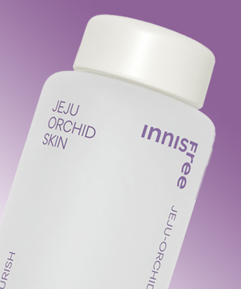 INNISFREE Jeju Orchid Skin 170ml bottle with purple background