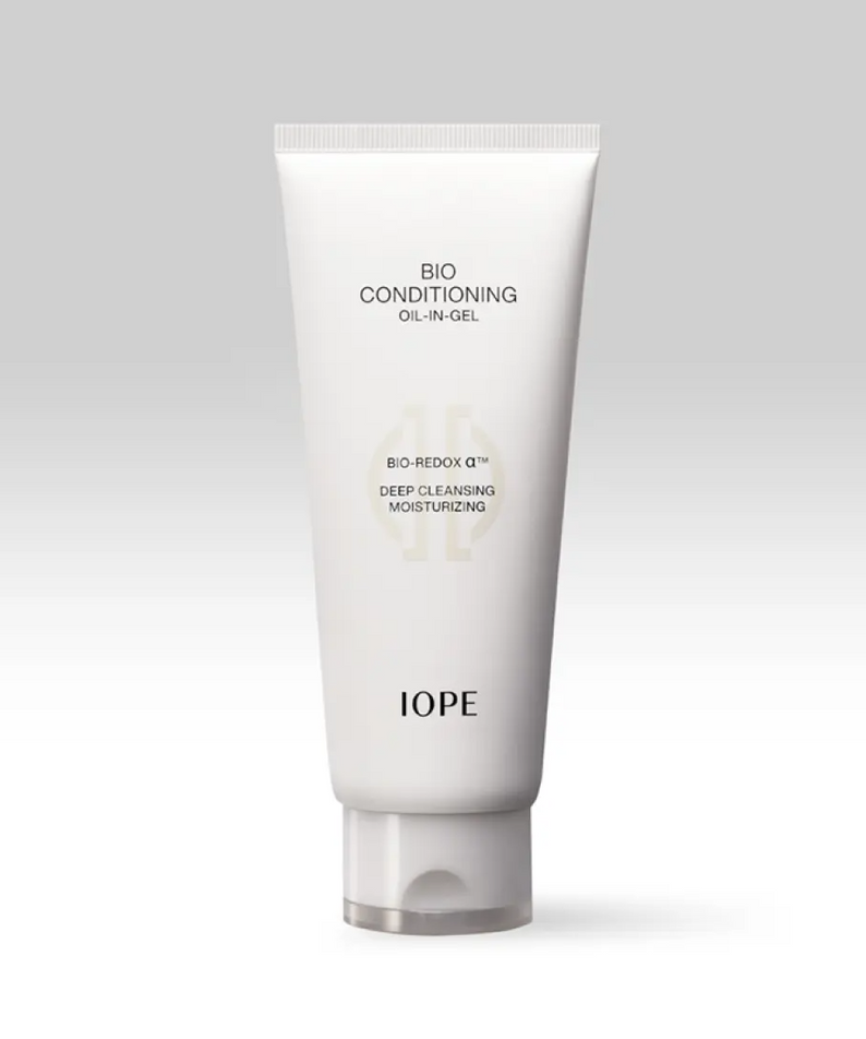 IOPE Bio Conditioning Cleansing Oil-in-Gel 150ml tube on gray background