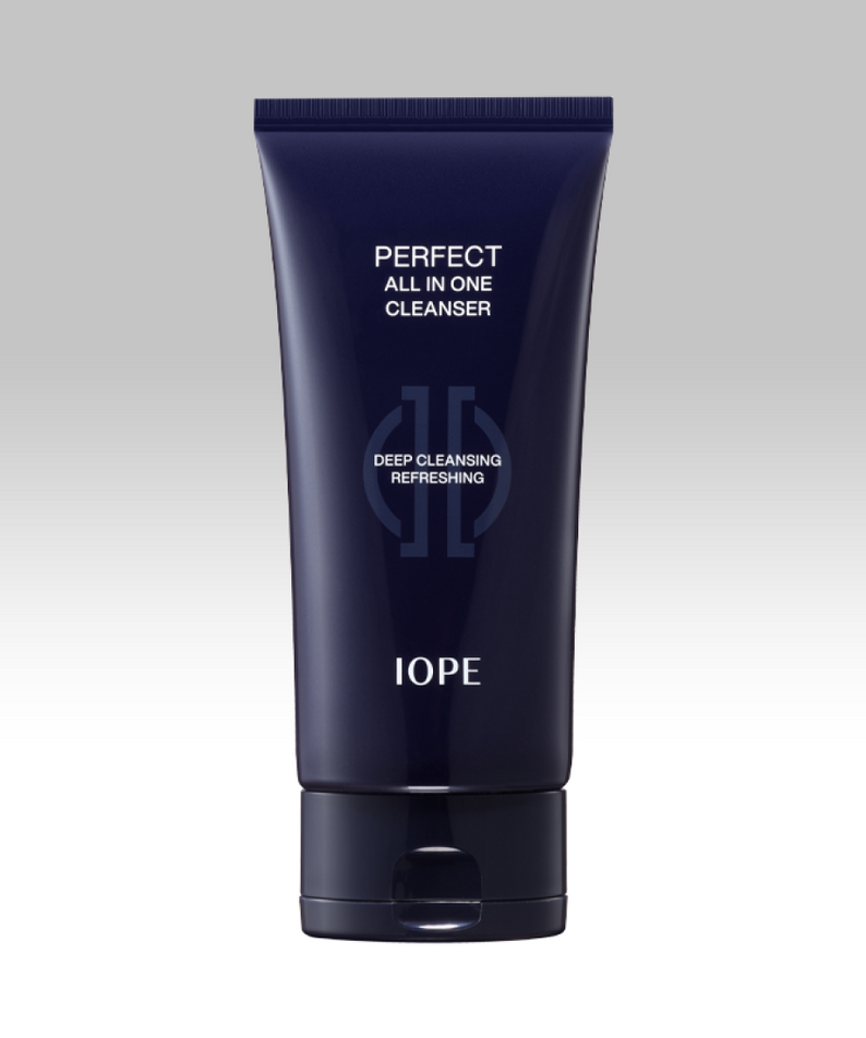 IOPE Man Perfect All-in-One Cleanser 125g in dark blue tube packaging.