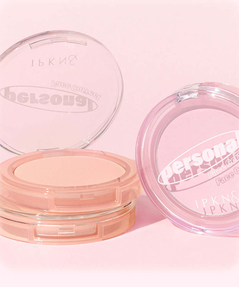 IPKN Personal Perfume Powder Blusher (Cool Lavender) compact cases on a pastel background, highlighting the blush shade and packaging.