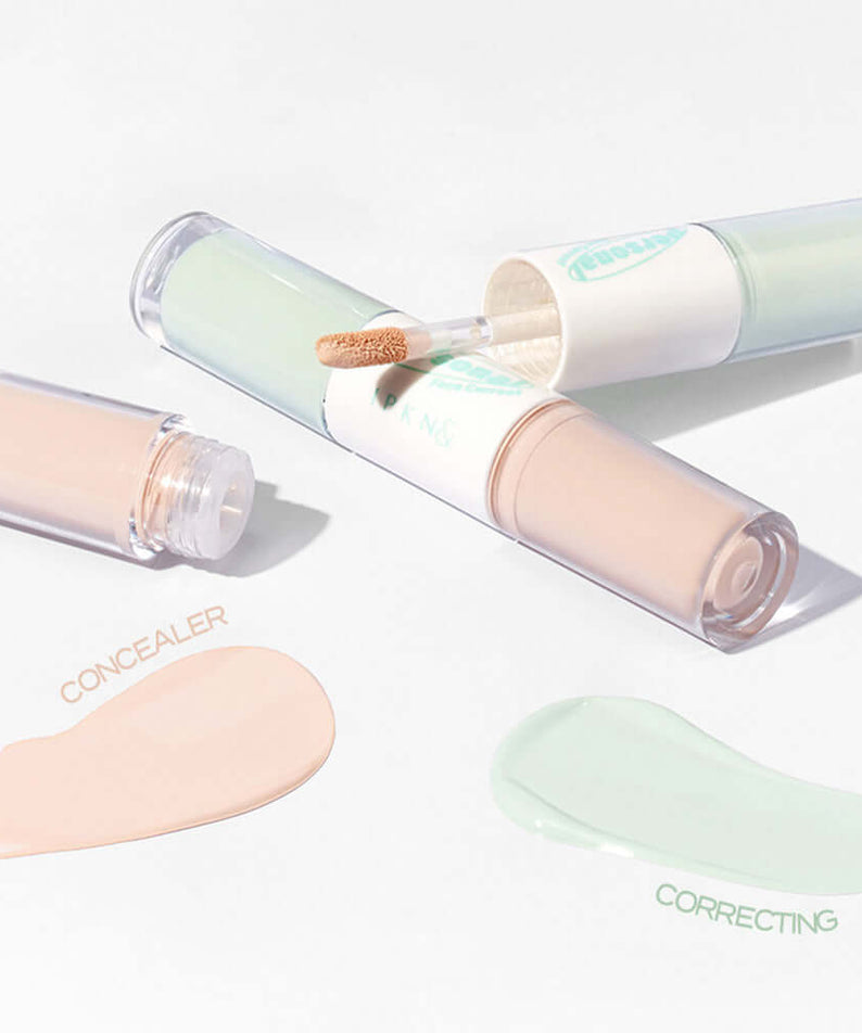 IPKN Personal Tone Correcting Concealer Duo (Green) showing green and beige shades for color correction and concealment.