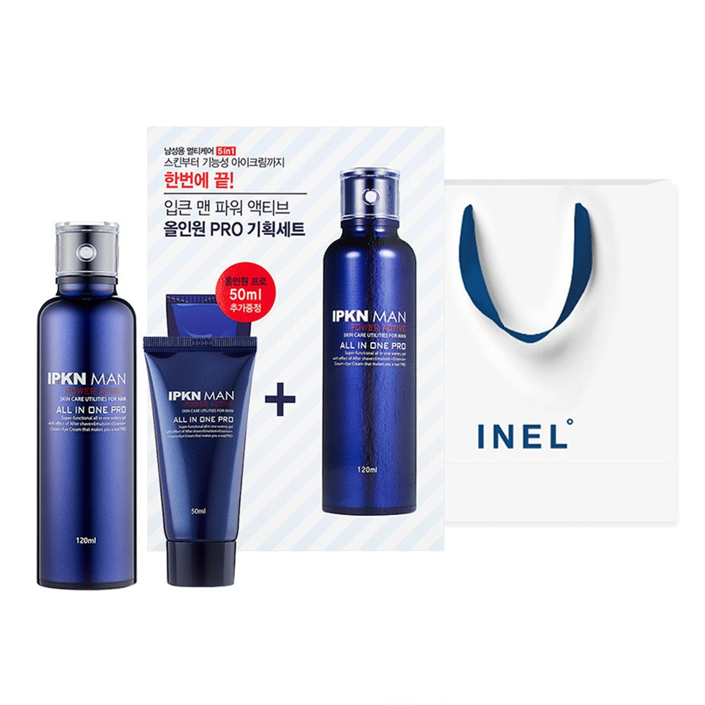 IPKN Big Man Power Active All-in-One Pro 120ml+50ml Set - Gentleman Korea men’s Korean skincare gift set with bag