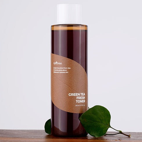 ISNTREE Green Tea Fresh Toner 200ml bottle with green leaf