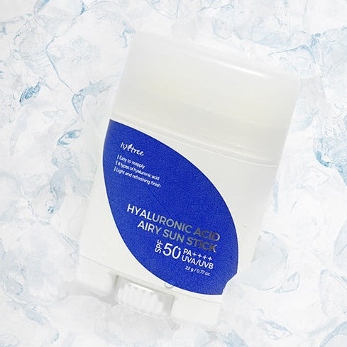 ISNTREE Hyaluronic Acid Airy Sun Stick SPF 50+ on icy background