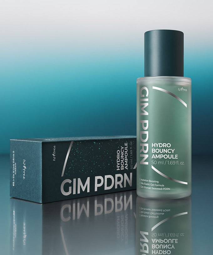ISNTREE Gim PDRN Hydro Bouncy Ampoule 50ml on display with packaging