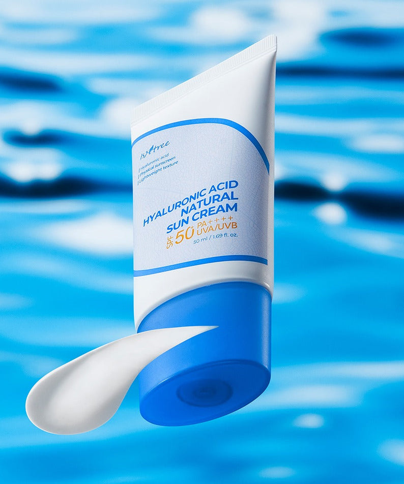 ISNTREE Hyaluronic Acid Batural Sunscreen 50ml with blue water background