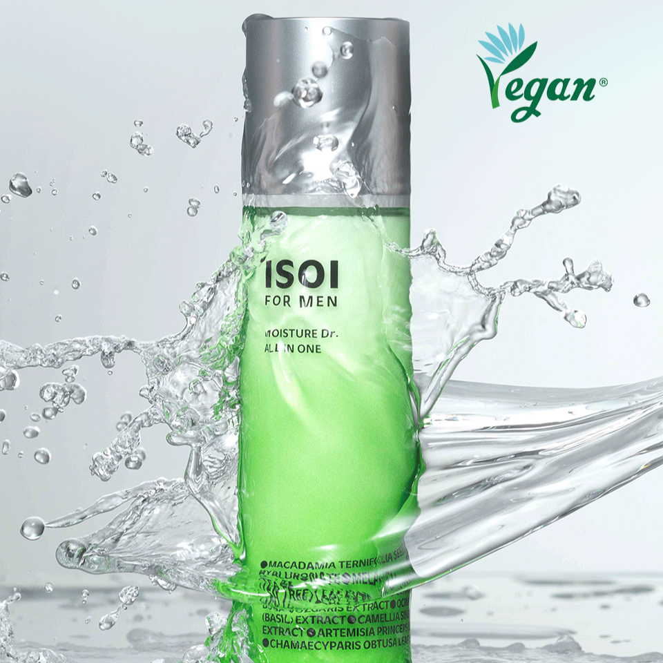 ISOI For Men Moisture Dr. All In One 100ml green bottle splash image Gentleman Korea vegan skincare for men