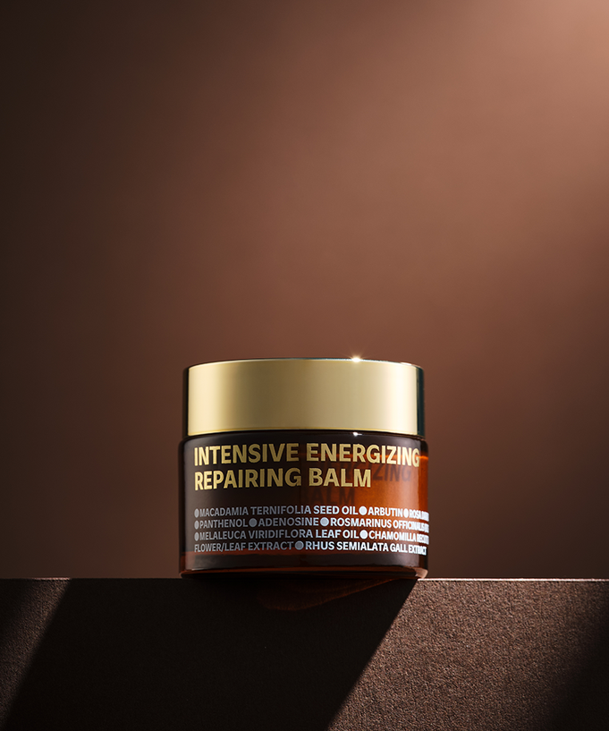 ISOI Intensive Energizing Repairing Balm 50ml jar on a brown background