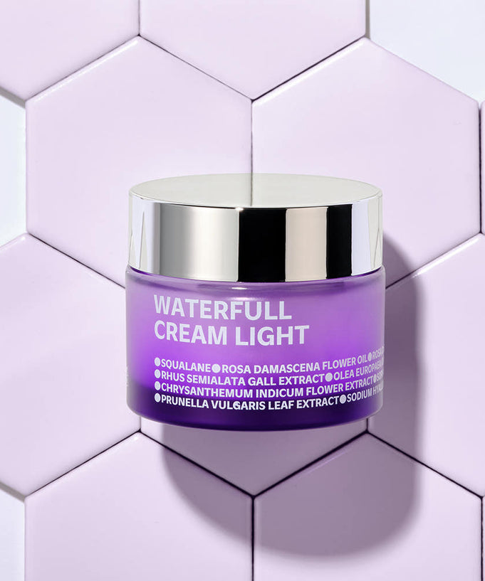 ISOI Waterful Cream Light 50ml jar on a geometric tile background