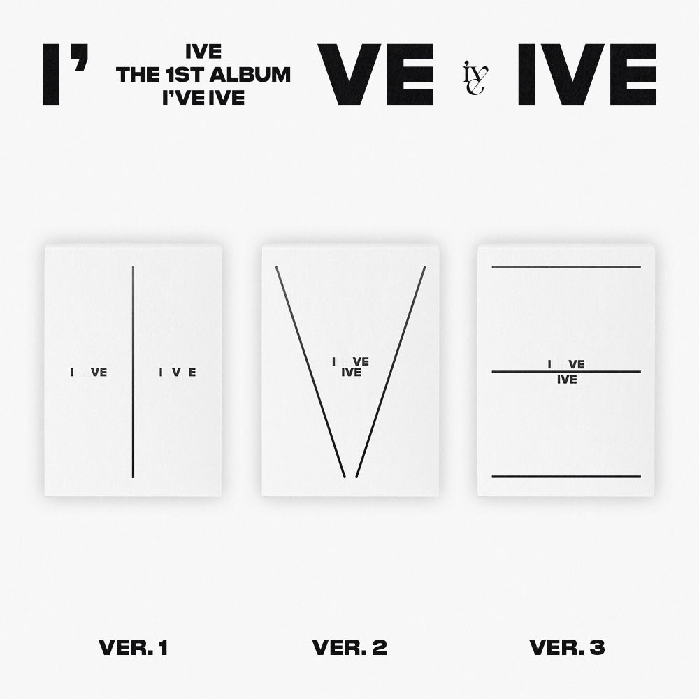 IVE The 1st Album I've Ive (Random Ver.) cover variations with minimalist design and text.