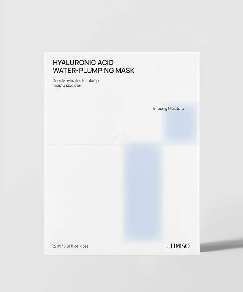 JUMISO Hyaluronic Acid Water Plumping Moisture Mask packaging for deep hydration and plump, moisturized skin.