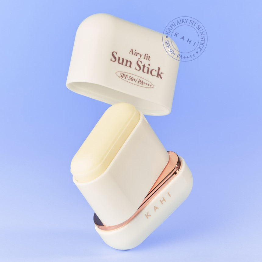 KAHI Airy Fit Sun Sick SPF50+/PA+++ 14g sun protection stick in open packaging, showcasing lightweight and effective sun coverage.