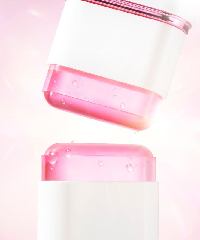 KAHI Velvet Glow Sun Stick 13.5g with pink hue on radiant background, showcasing product texture and design.