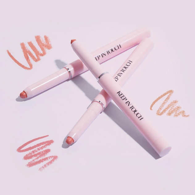 KEEP IN TOUCH Glow Lip Sealer Pencil in pink packaging with swatches, showcasing lip sealer product for a radiant finish.