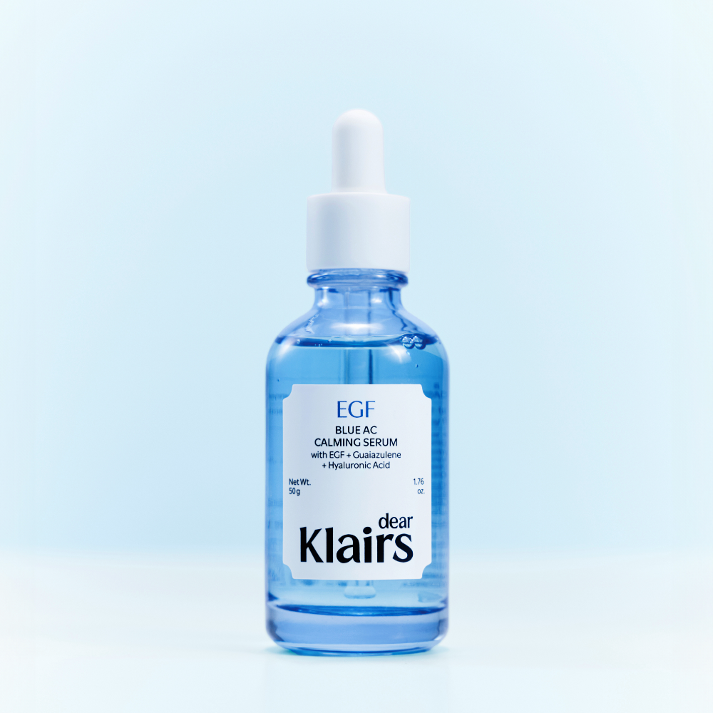 KLAIRS EGF Blue AC Soothing Serum 50g in a blue dropper bottle