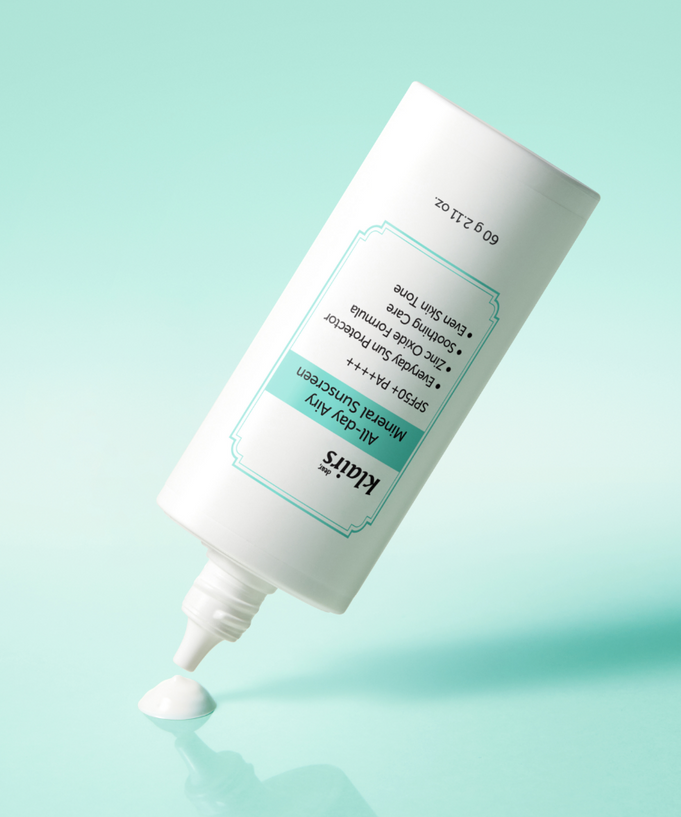 KLAIRS All Day Airy Invisible Tone-Up Sunscreen 60g (SPF50+ PA++++), lightweight and invisible formula in white tube.