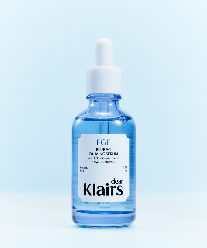 KLAIRS EGF Blue AC Soothing Serum 50g in a blue dropper bottle