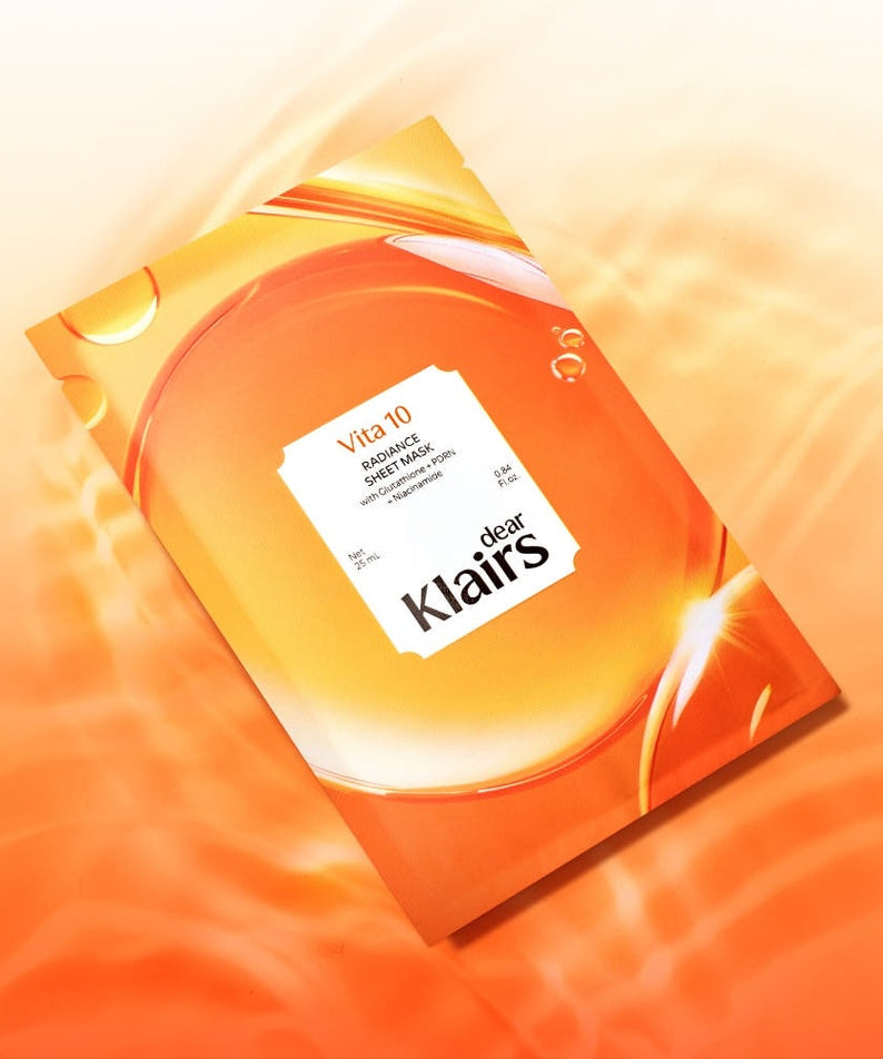 KLAIRS Vitamin Vitality Sheet Mask 25ml 1sheet packaging on an orange background