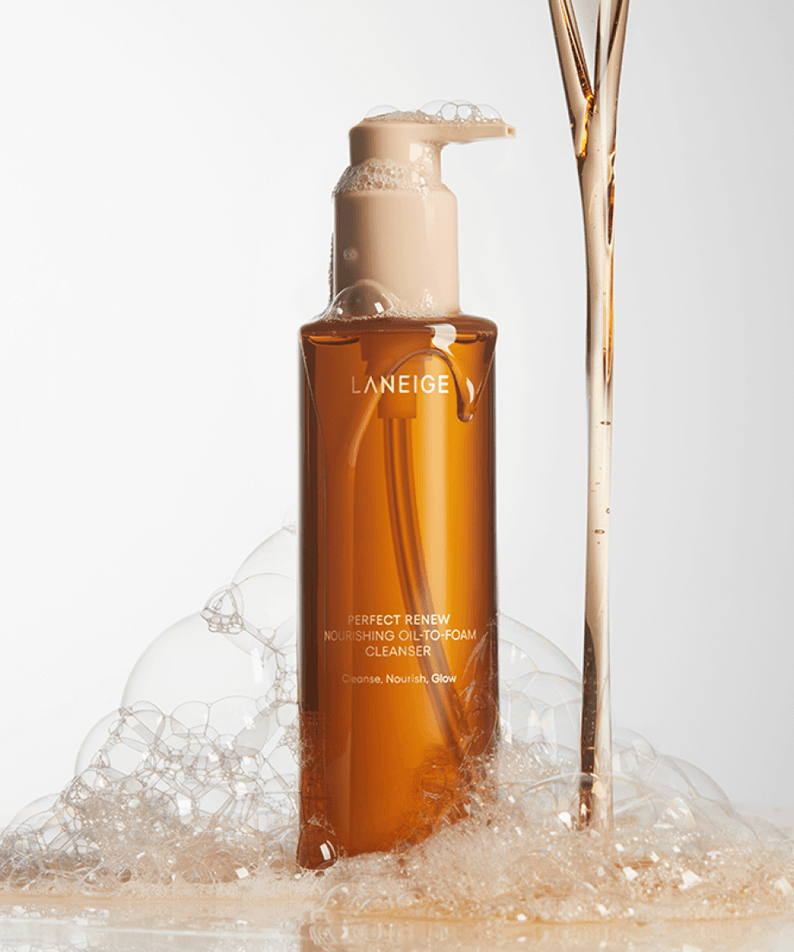 LANEIGE Perfect Renew Nourishing Oil To Foam Cleanser 200ml bottle with bubbles
