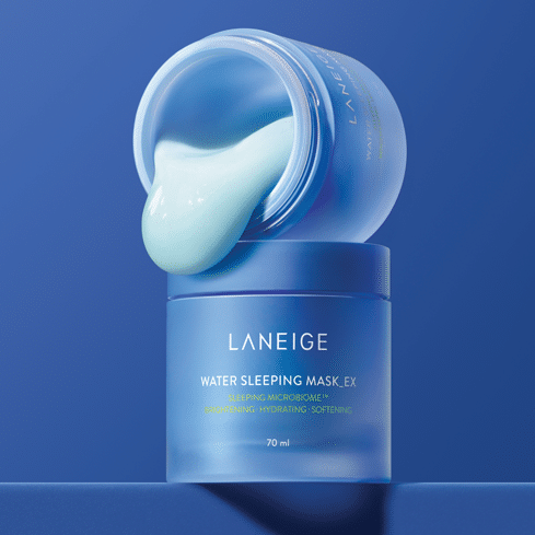 LANEIGE Water Sleeping Mask EX 70ml hydrating face mask in open jar with blue background
