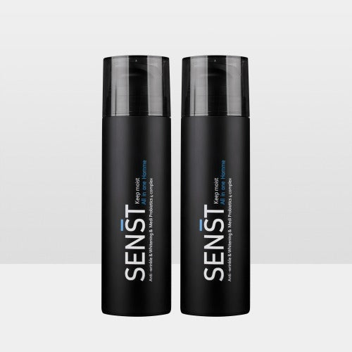 MEDIFLOWER 1+1 Sent Keep Moist All-in-One Homme 150ml two black SENSŦ bottles by Gentleman Korea for men skincare, moisturizing all-in-one product