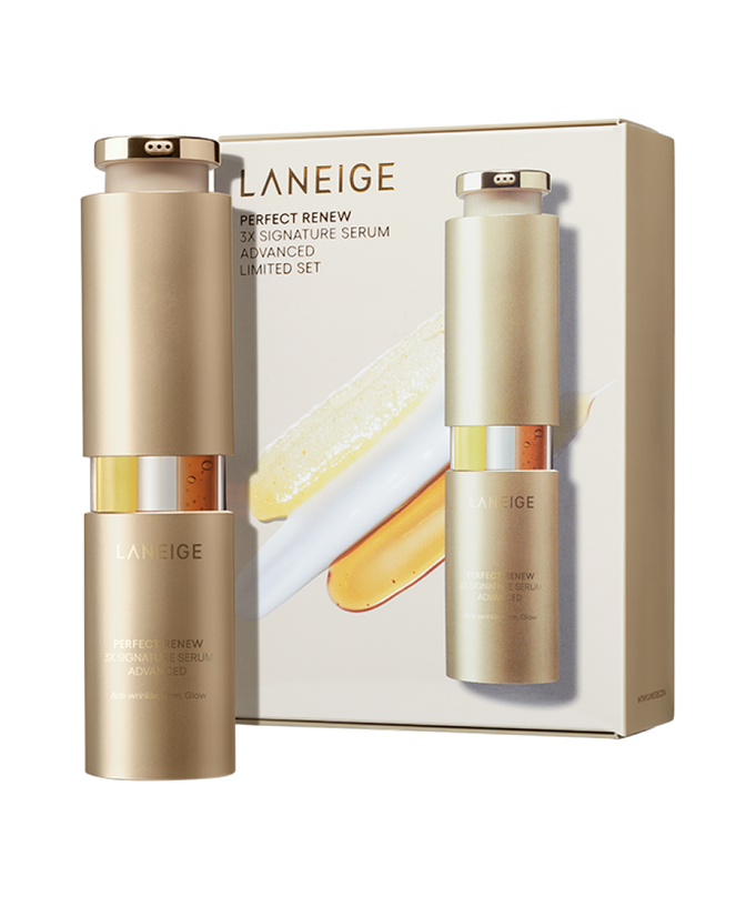 LANEIGE NEW Perfect Renew 3X Serum Advanced Planning Set 40ml in gold packaging