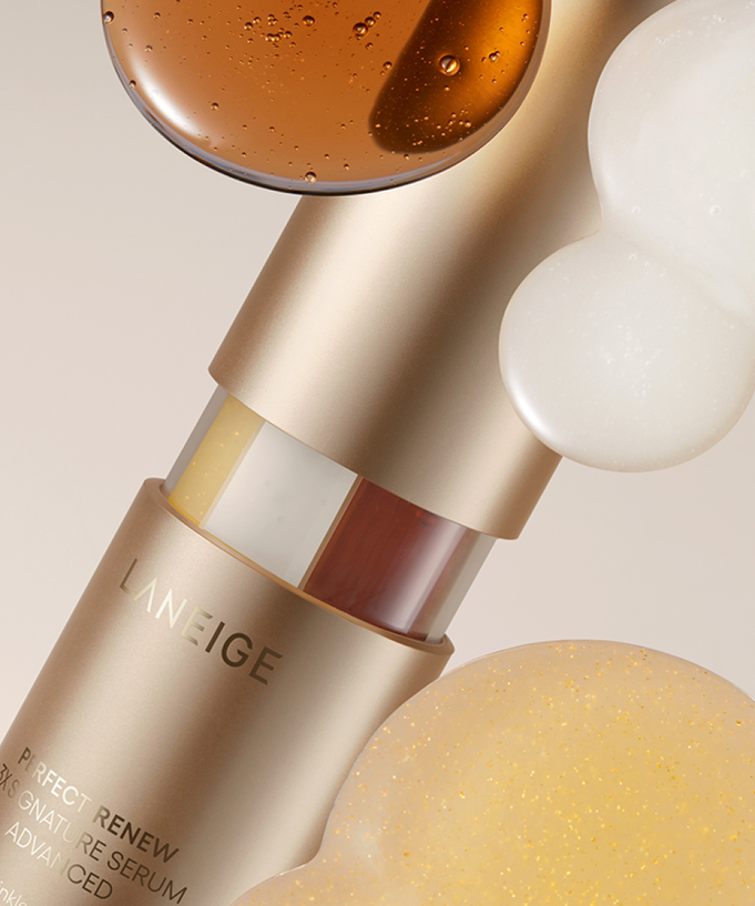 LANEIGE NEW Perfect Renew 3X Serum Advanced Planning Set 40ml with serum texture close-up