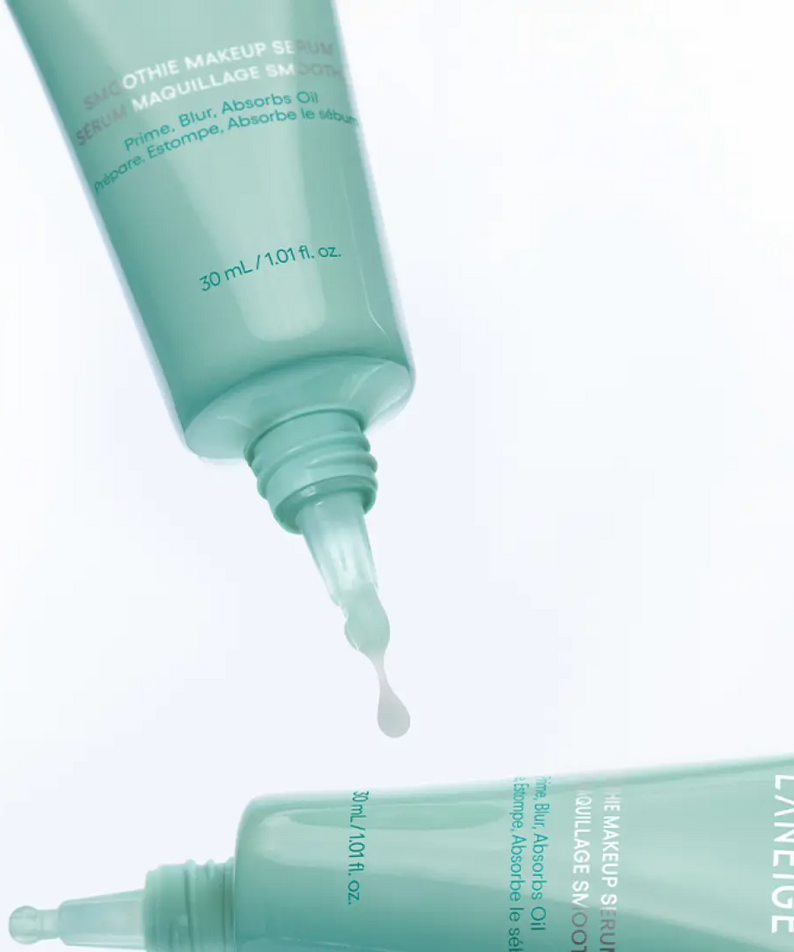 Two tubes of LANEIGE Smoothie Makeup Serum 30ml with visible drop of serum.