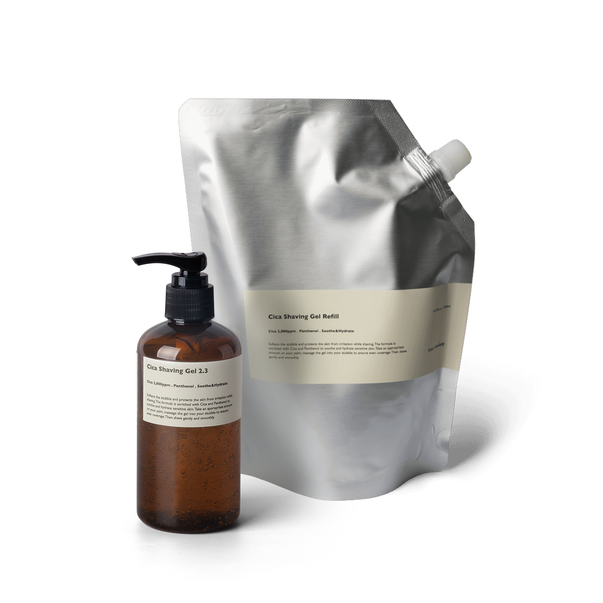 LAZY SOCIETY Shaving Gel Refil Set 250ml+500ml - Gentleman Korea men’s shaving gel refill pouch and pump bottle for Korean skincare