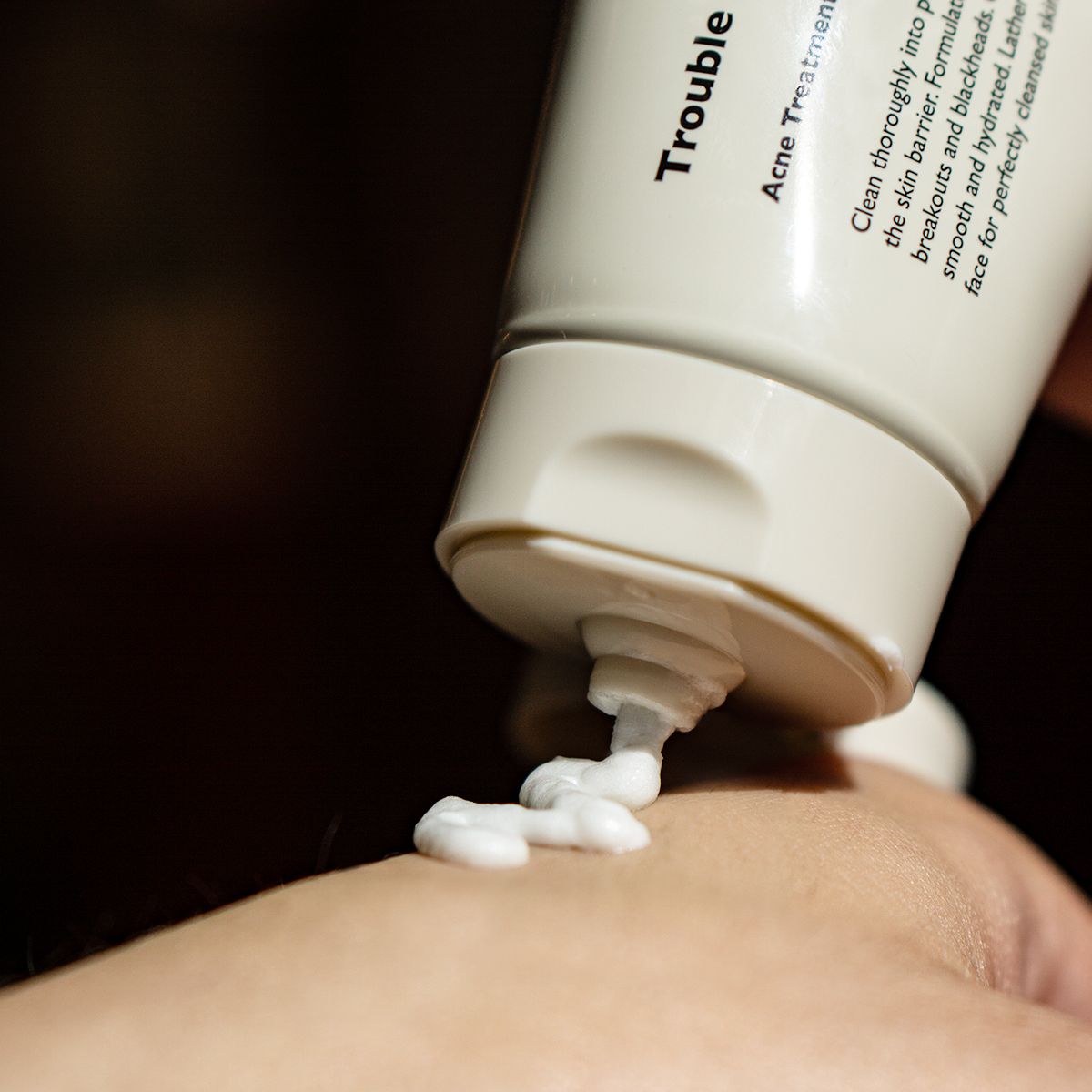 LAZY SOCIETY Trouble Solution Foam Cleanser 120ml on hand being dispensed, Gentleman Korea Korean skincare for men product shot