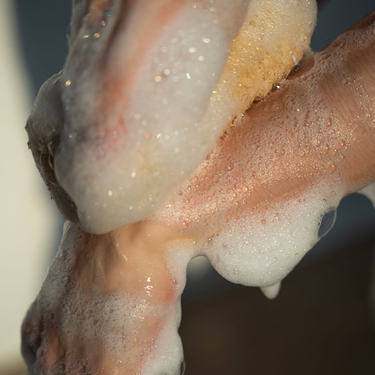 LAZY SOCIETY All-in-One Deep Scent Wash 300ml foaming lather on hands — Gentleman Korea male skincare gentle deep scent wash