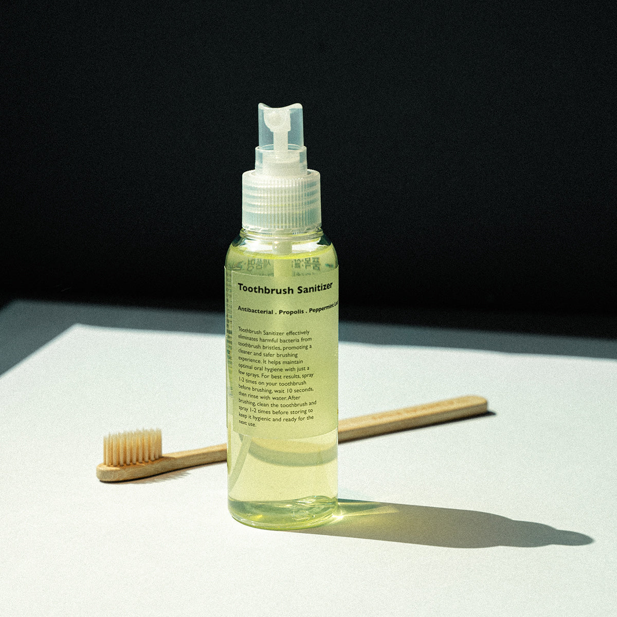 LAZY SOCIETY Toothbrush Sanitizer 100ml bottle with pump and bamboo toothbrush, Gentleman Korea Korean skincare for men