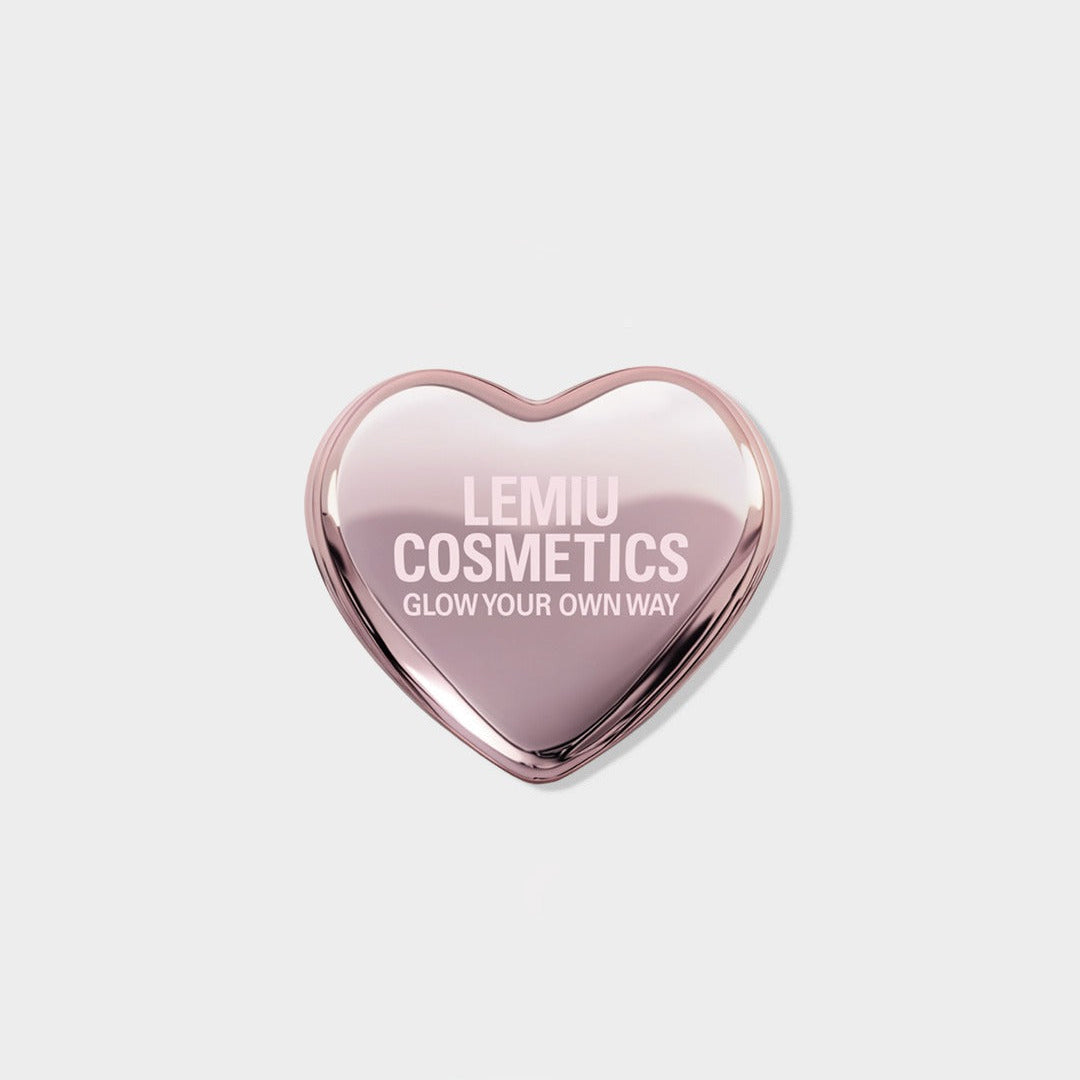 LEMIU Heart Mirror with pink heart shape design and embossed LEMIU COSMETICS logo