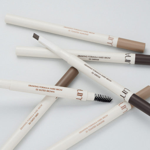 LUNA Drawing Formula Hard Brow pencils in assorted shades, showcasing professional eyebrow styling tools.