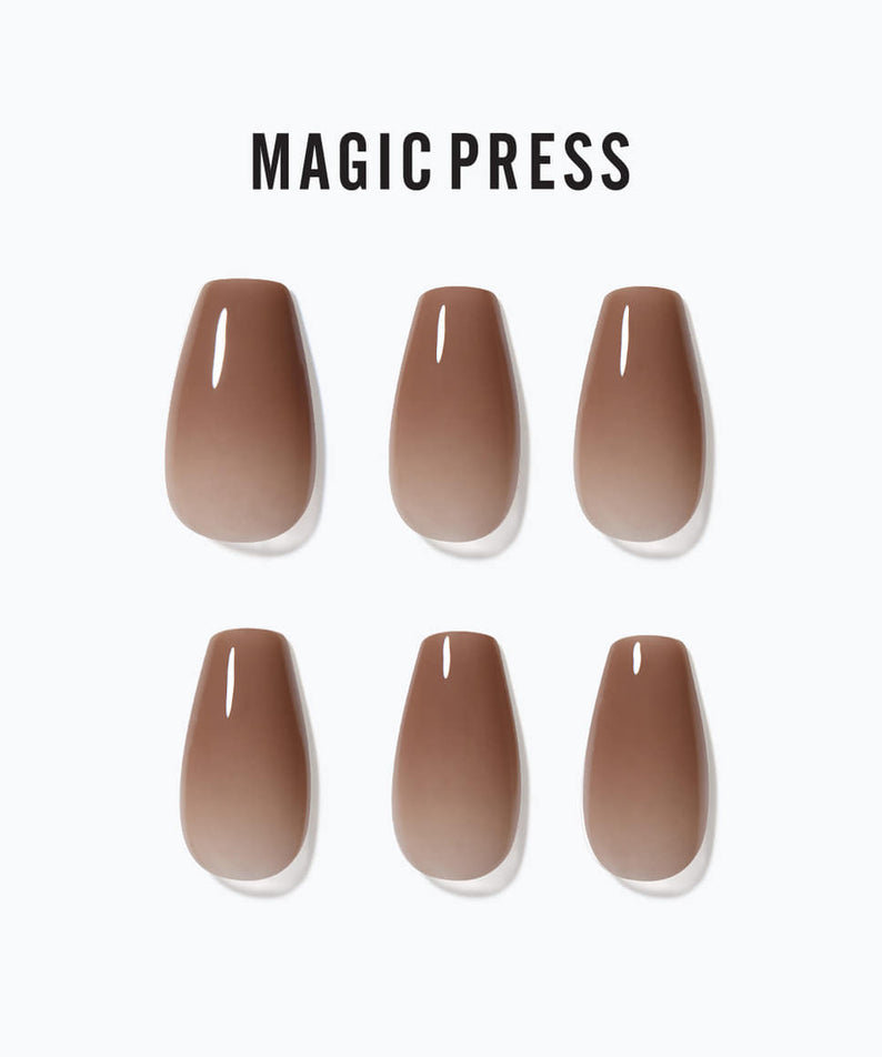 DASHING DIVA MAGIC PRESS Cinnamon Brown - Coffin nails set, stylish and easy-to-apply, perfect for a chic manicure.