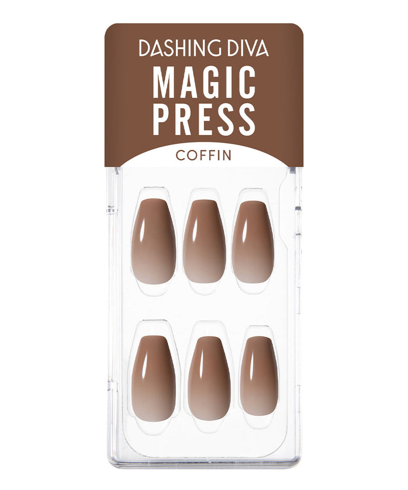 DASHING DIVA MAGIC PRESS Cinnamon Brown - Coffin nails in packaging