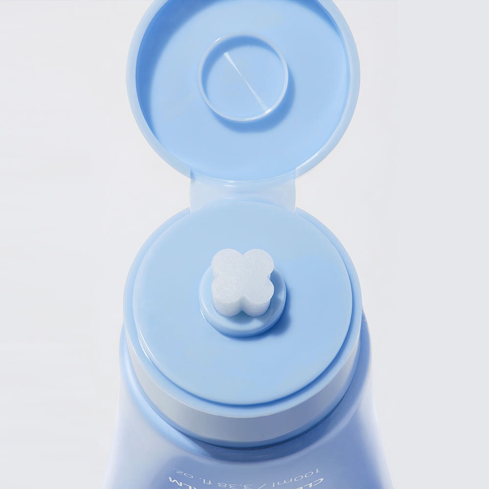 Top view of MAKE P:REM Safe Me Amino Refresh Cleansing Balm 100ml with open lid showcasing the inner product design.