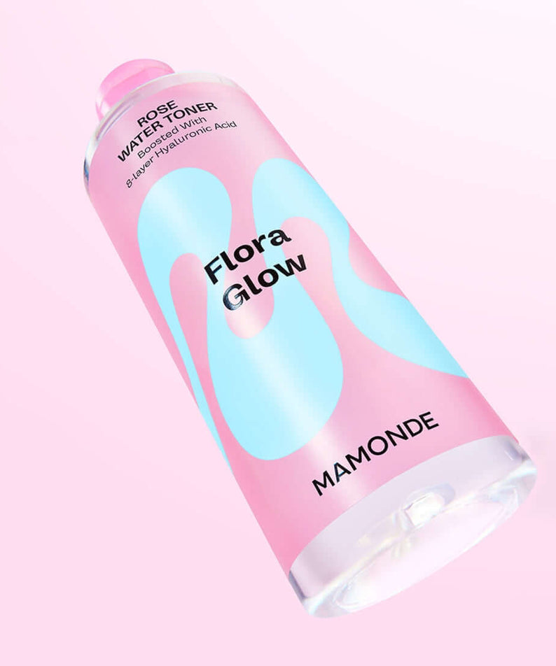 MAMONDE Flora Glow Rose Water Toner 300ml bottle showcasing packaging design
