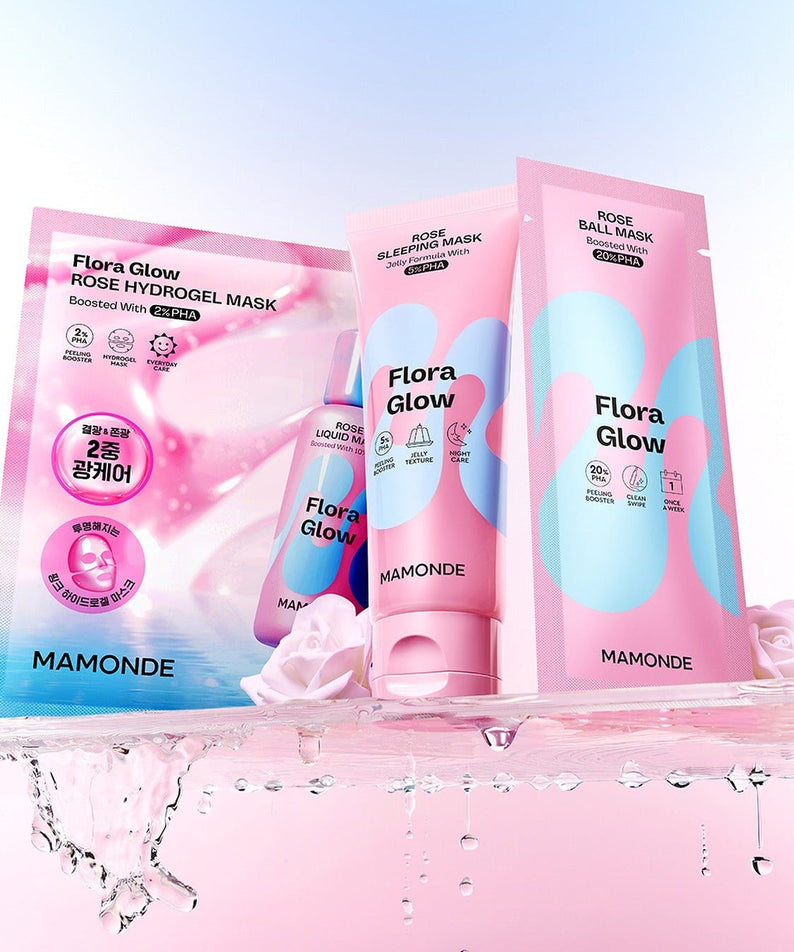 MAMONDE Flora Glow Rose Sleeping Mask 80ml product image featuring packaging and design amidst soft pink roses.