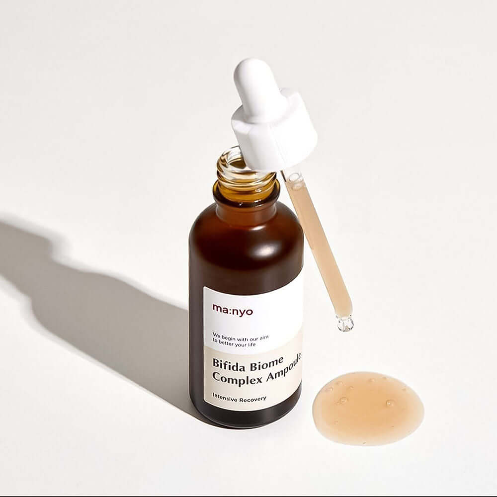 MA:NYO Bifida Biome Complex Ampoule 50m with dropper and liquid product on a white background.